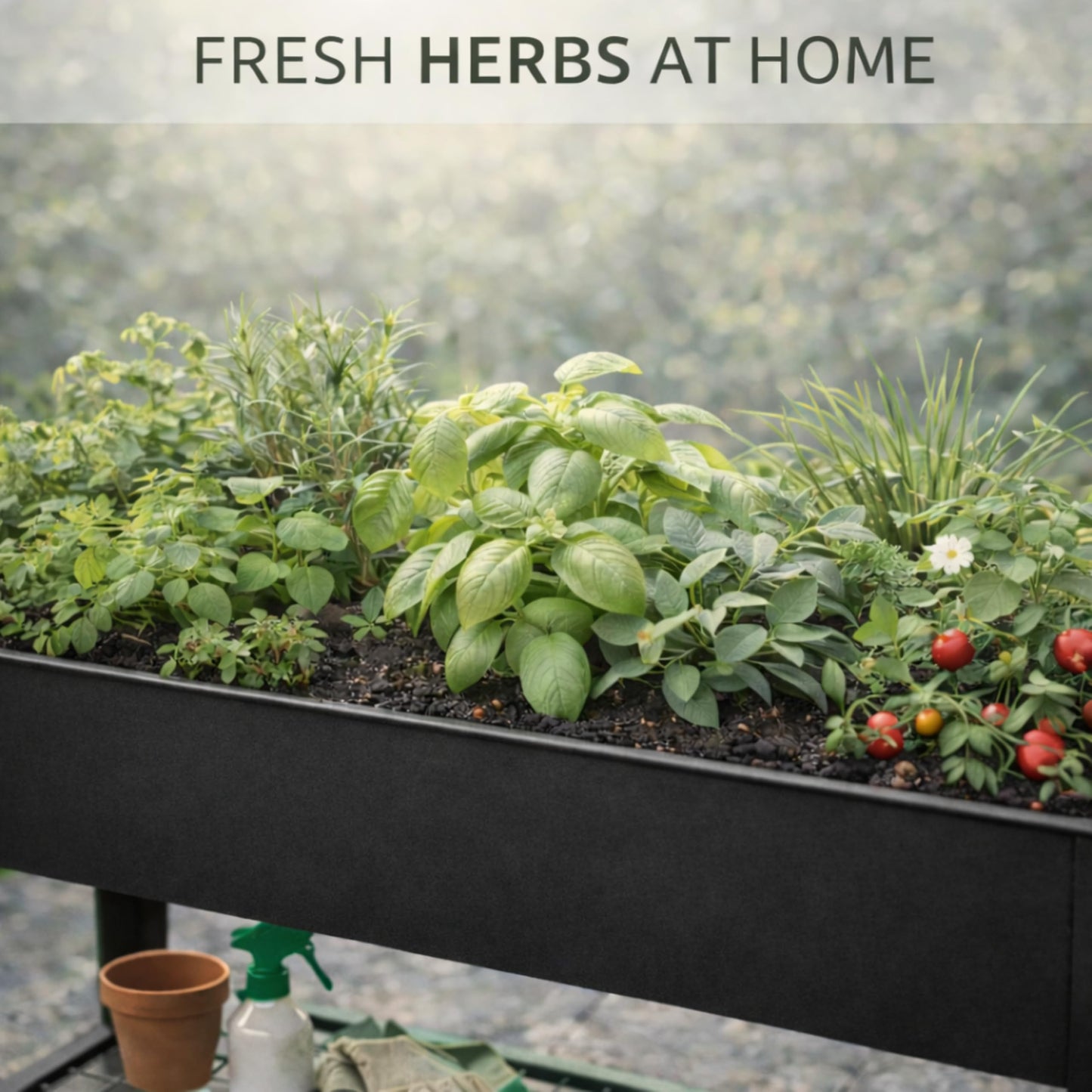 InSideOut Elevated 40" Raised Garden Bed Outdoor with Wheels & Shelf for Mobility, Metal Planter Box for Vegetables/Herbs, Patio-Balcony-Backyard (Charcoal)