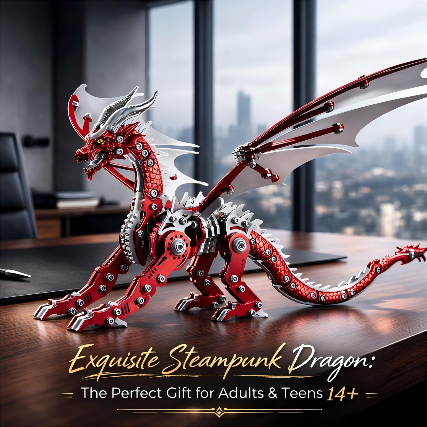 3D Metal Dragon Model Kit for Adults, Mechanical Pterosaur Puzzle, DIY Assembly Steel Model, Challenging Building Kit, Unique Gift for Men Desk Decor
