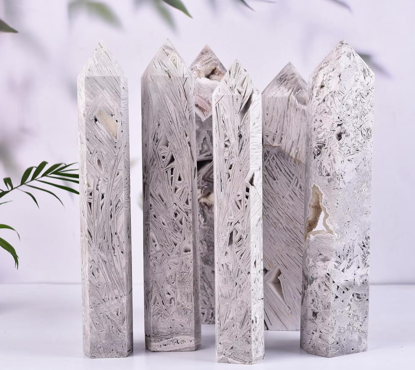 Large Mexican White Agate Stone Wand Healing Crystal Obelisk Tower 6 Faceted Column Reiki Chakra Meditation Therapy 2.2-2.6 LBS