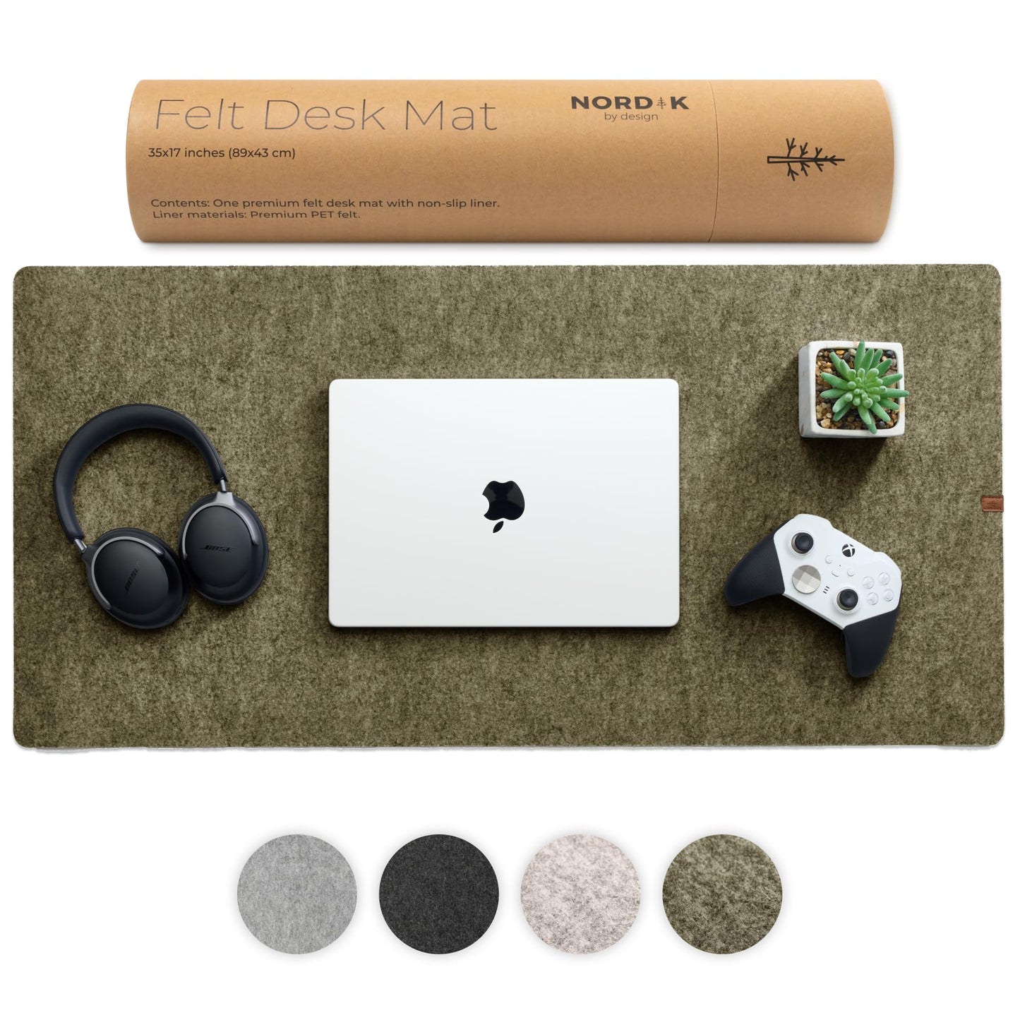 Nordik Large Felt Desk Mat – Timber Moss Green – 35 x 17 inch – Computer Desk Mat – Keyboard and Mouse Pad – Large Desktop Felt Pad