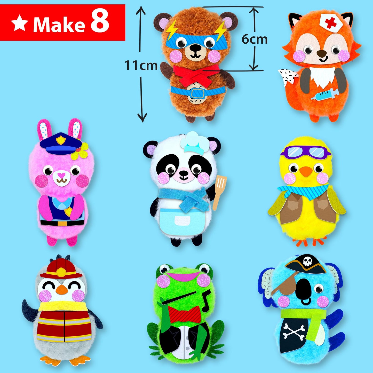KRAFUN DIY Pom Pom Animal Craft Kit for Kids - Make 8 Pictures (Panda, Bear, Fox) - No Glue Mess-Free Sensory Art Activity - Creative Gift for Toddlers Boys & Girls Ages 3 4 5 6