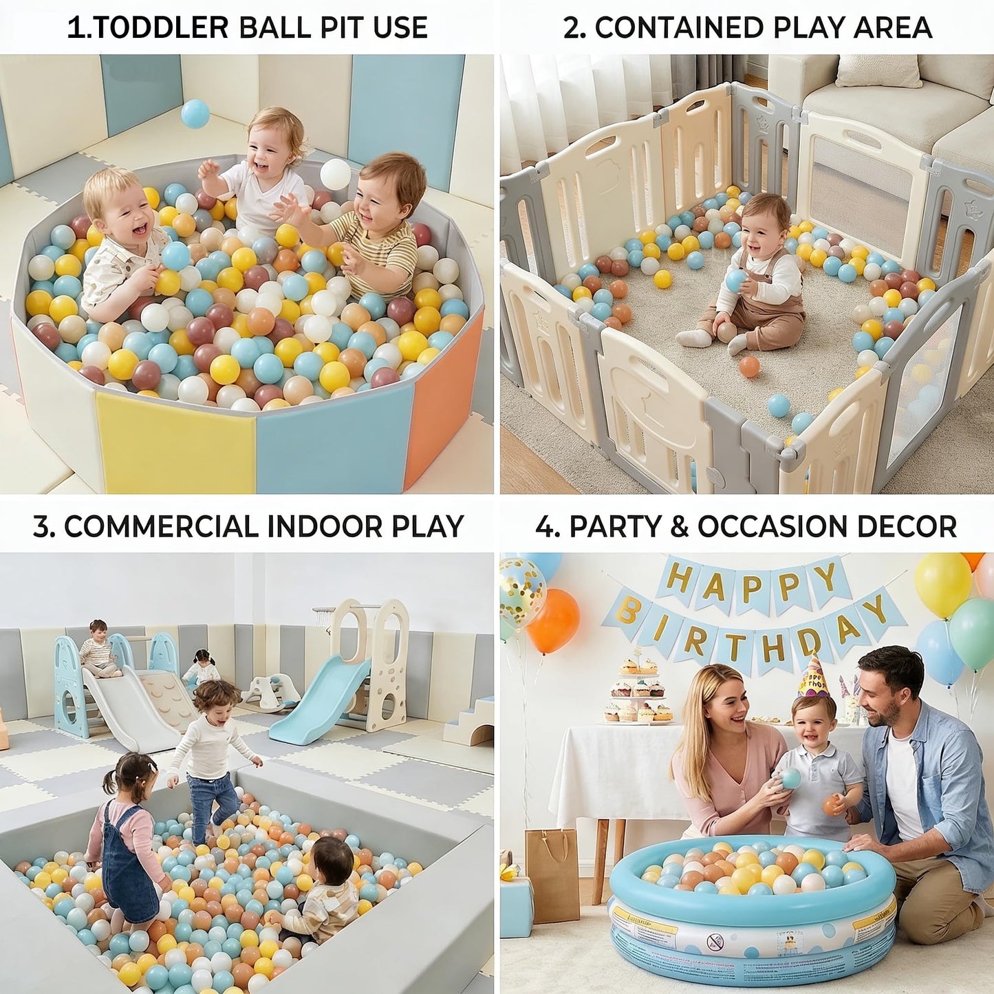 Glispaire 100 PCS Ball Pit Balls, 2.15", Milk White/Milk Yellow/Light Grayish Blue/Coffee, Phthalate/BPA-Free, Non-Toxic Crush-Proof Sensory Balls for Kids