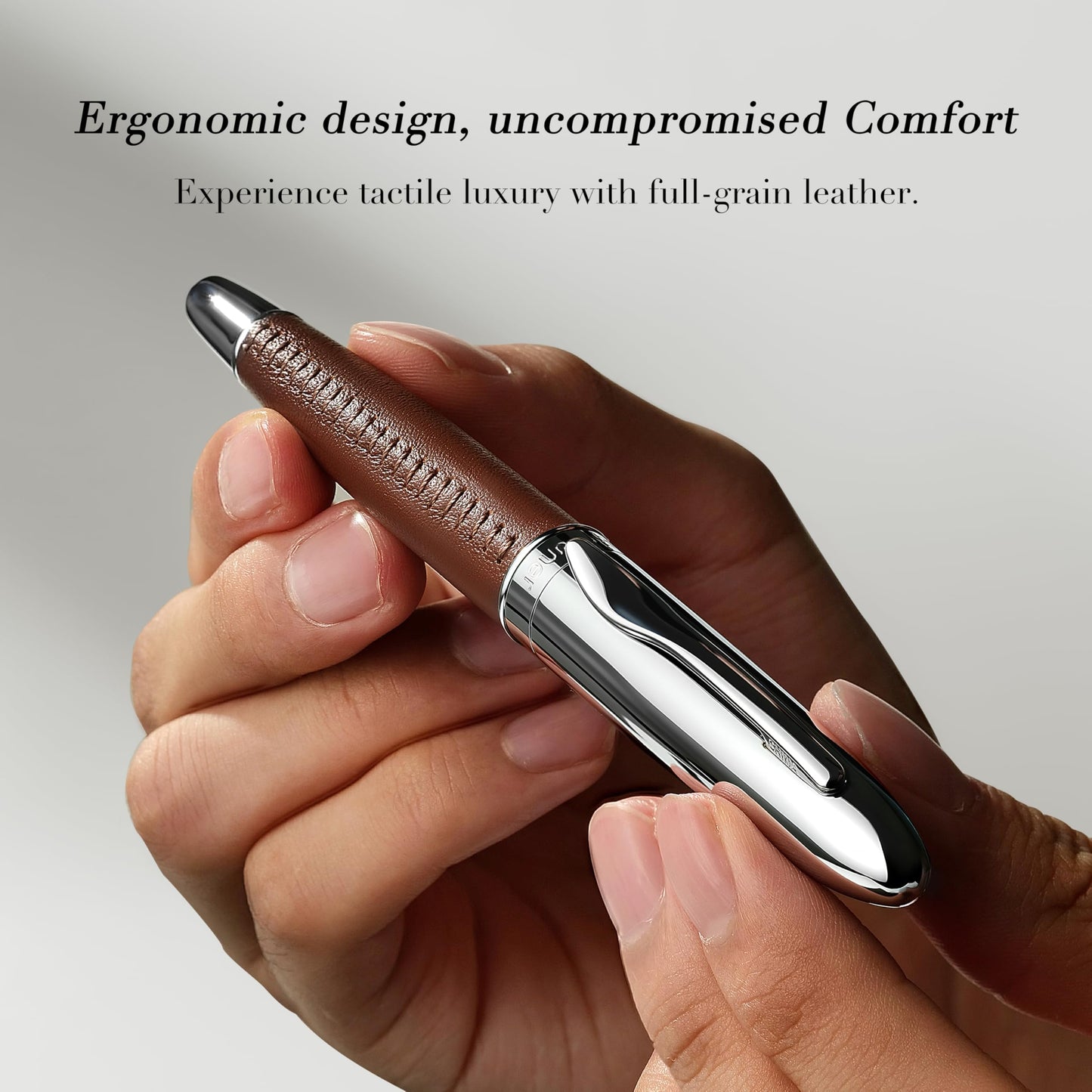 BEILUNER 318 Luxury Leather Pen, Hand-Stitched Premium Leather, Chrome-Plated Finish, Schmidt Ink Refill, Fancy Rollerball Pen Gift Set for Men & Women, Executive Writing, Nice Designer pen