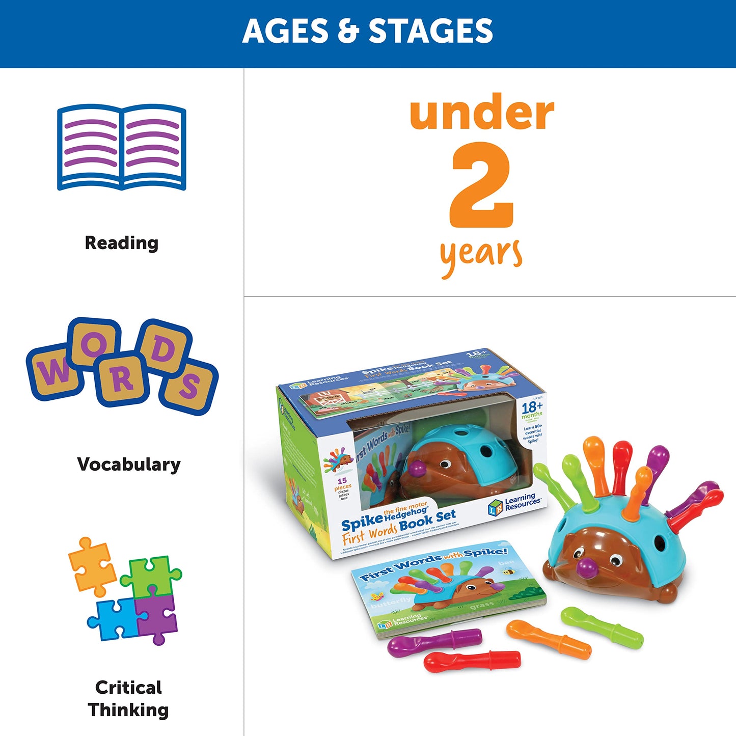 Learning Resources Spike the Fine Motor Hedgehog First Words - Toddler Activity Toys, Preschool Fine Motor Skills, Age 18 Months+