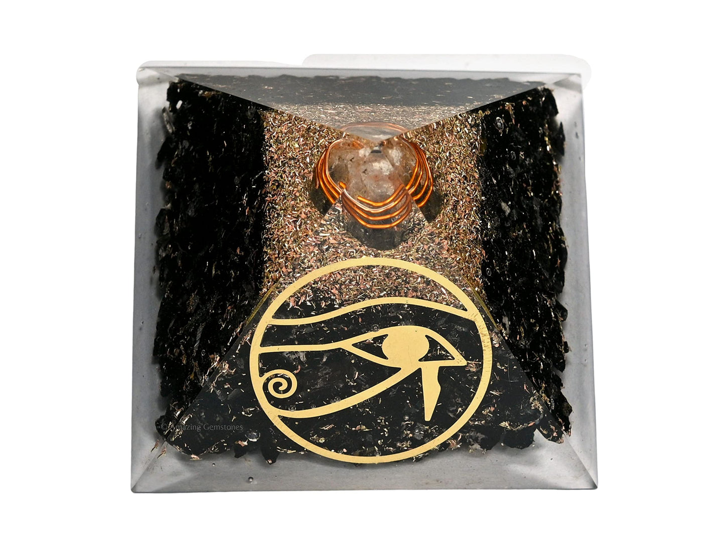 Amazing Gemstone Large Black Tourmaline Orgonite Pyramid | Eye of Ra Organ Pyramid for Positive Energy Healing