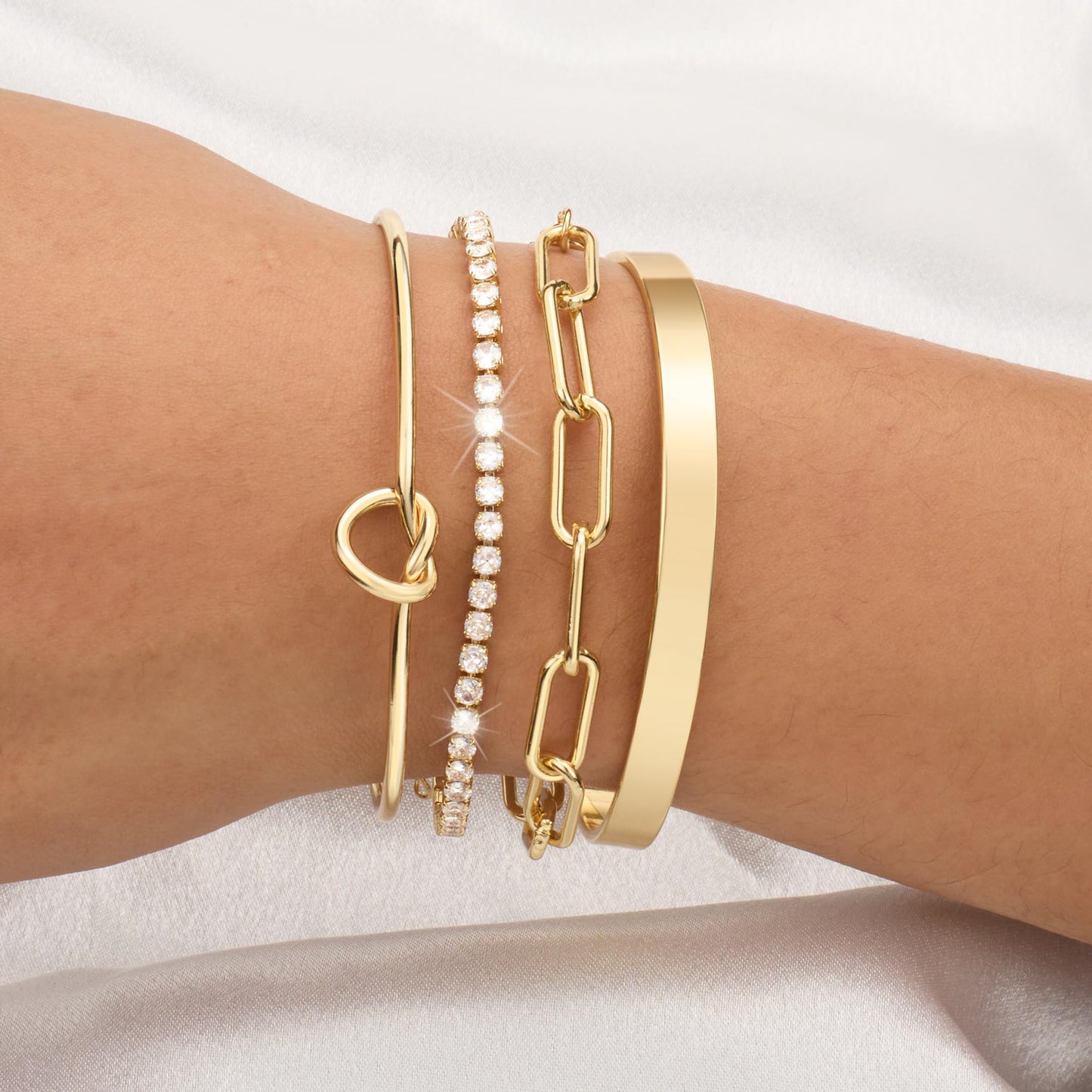 Reoxvo Gold Stacked Tennis Bracelets for Women Gold Bangle Cuff Bracelets Set for Women