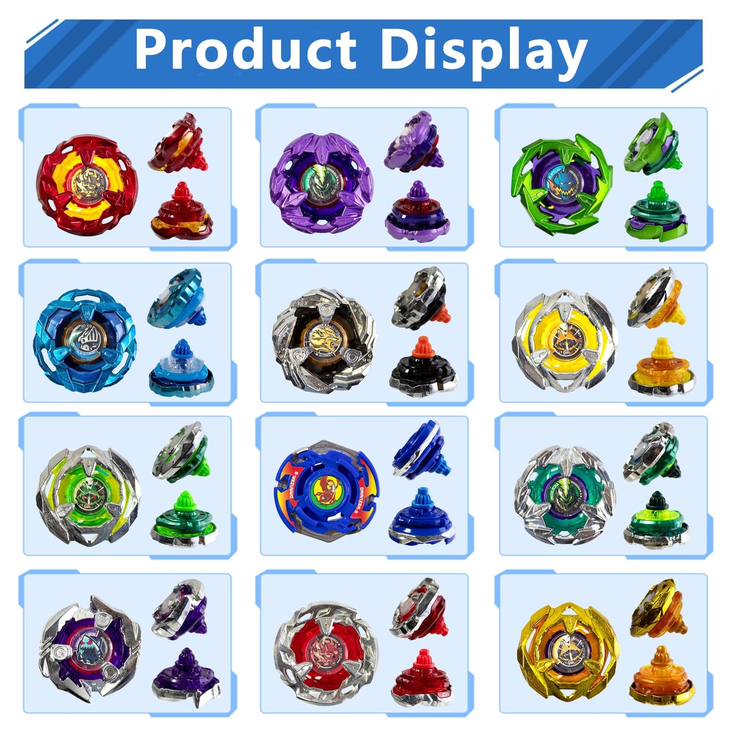 Battle Spinning Top Set with 12 Colorful Tops, Launchers and Accessories, Combat Game Collection