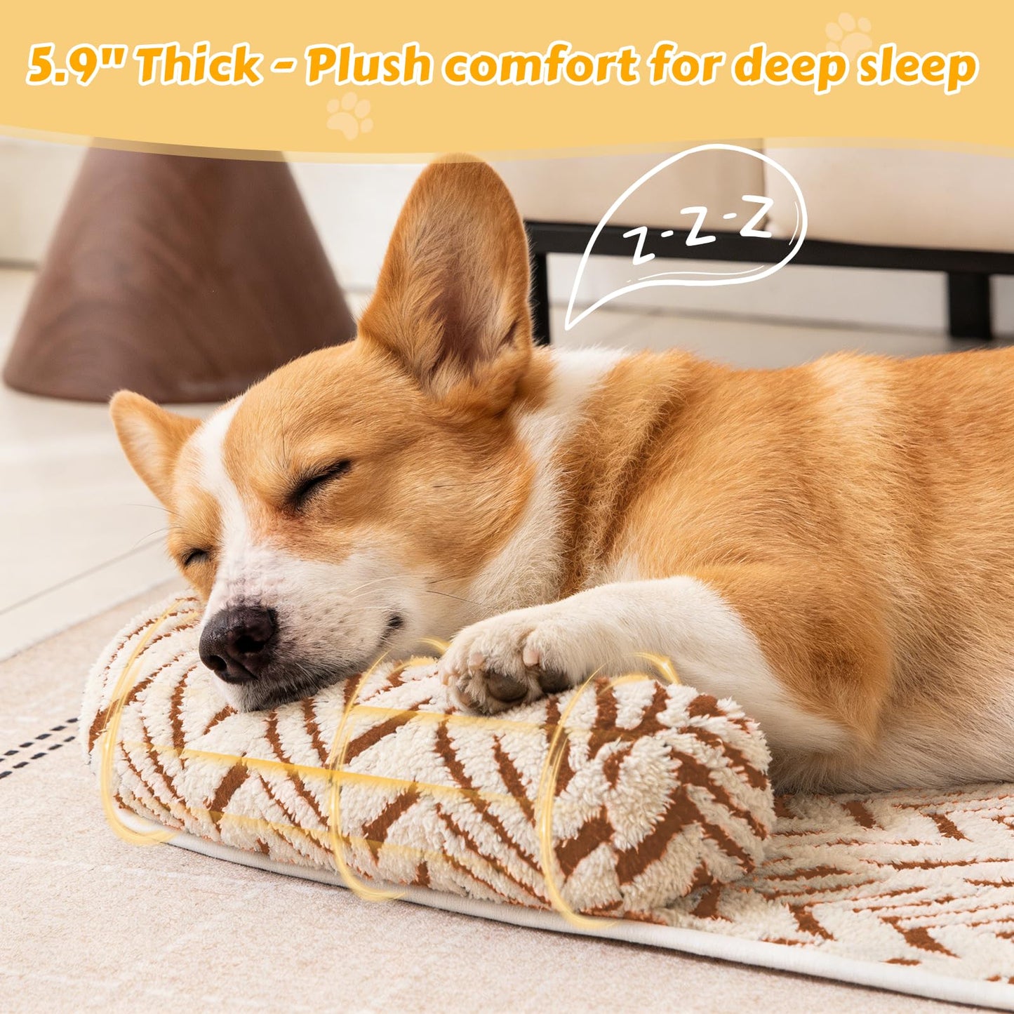 Calming Dog Bed Mats with Neck & Head Support, Soft Flannel Pet Couch Bed for Small and Medium Dogs & Cats, Pet Washable Couch Covers for Sofa