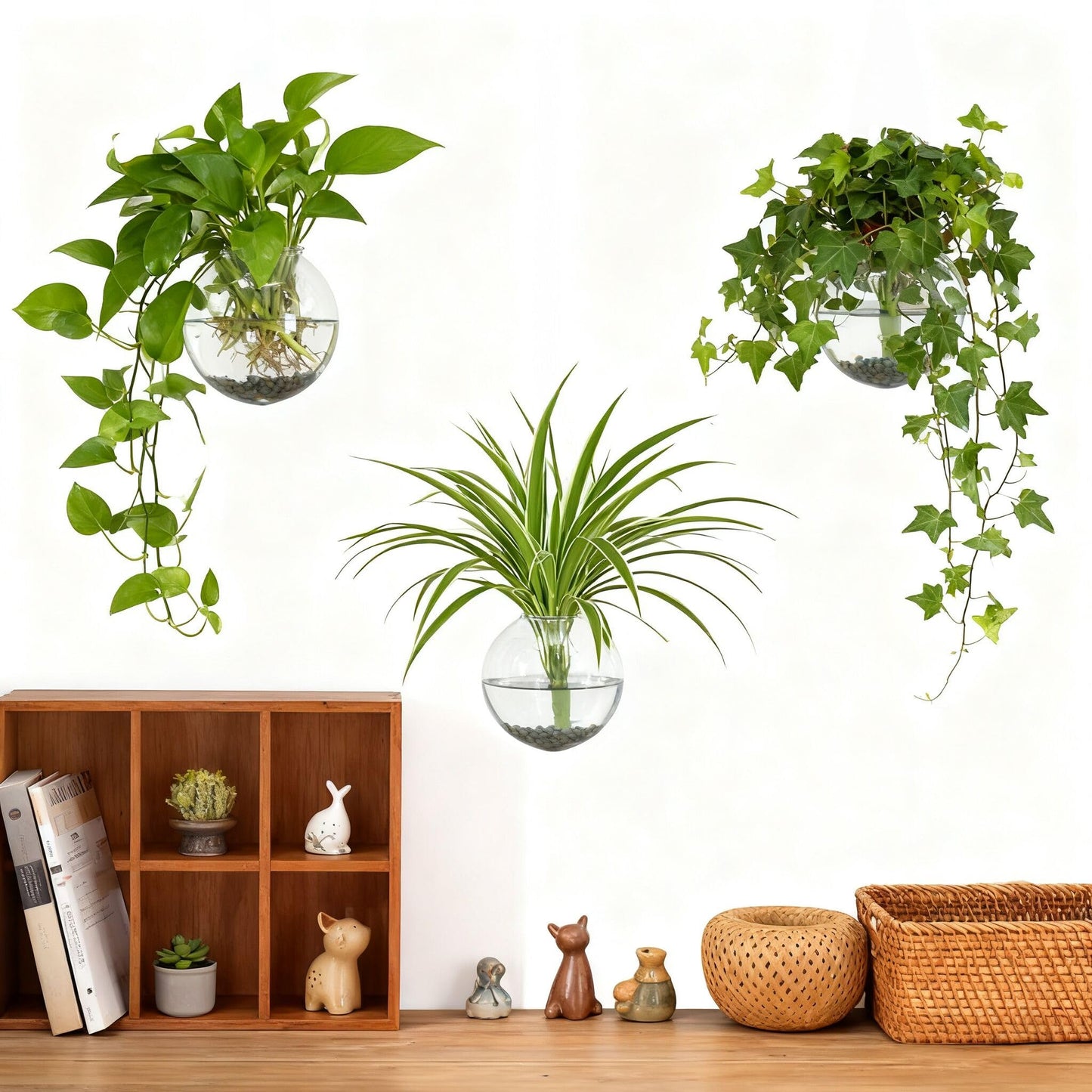 OQUQO 4 pcs Glass Wall Hanging Planter, Oval Terrarium Vase, Propagation Station for Hydroponics, Indoor Plants, Home Office Decor (Large)