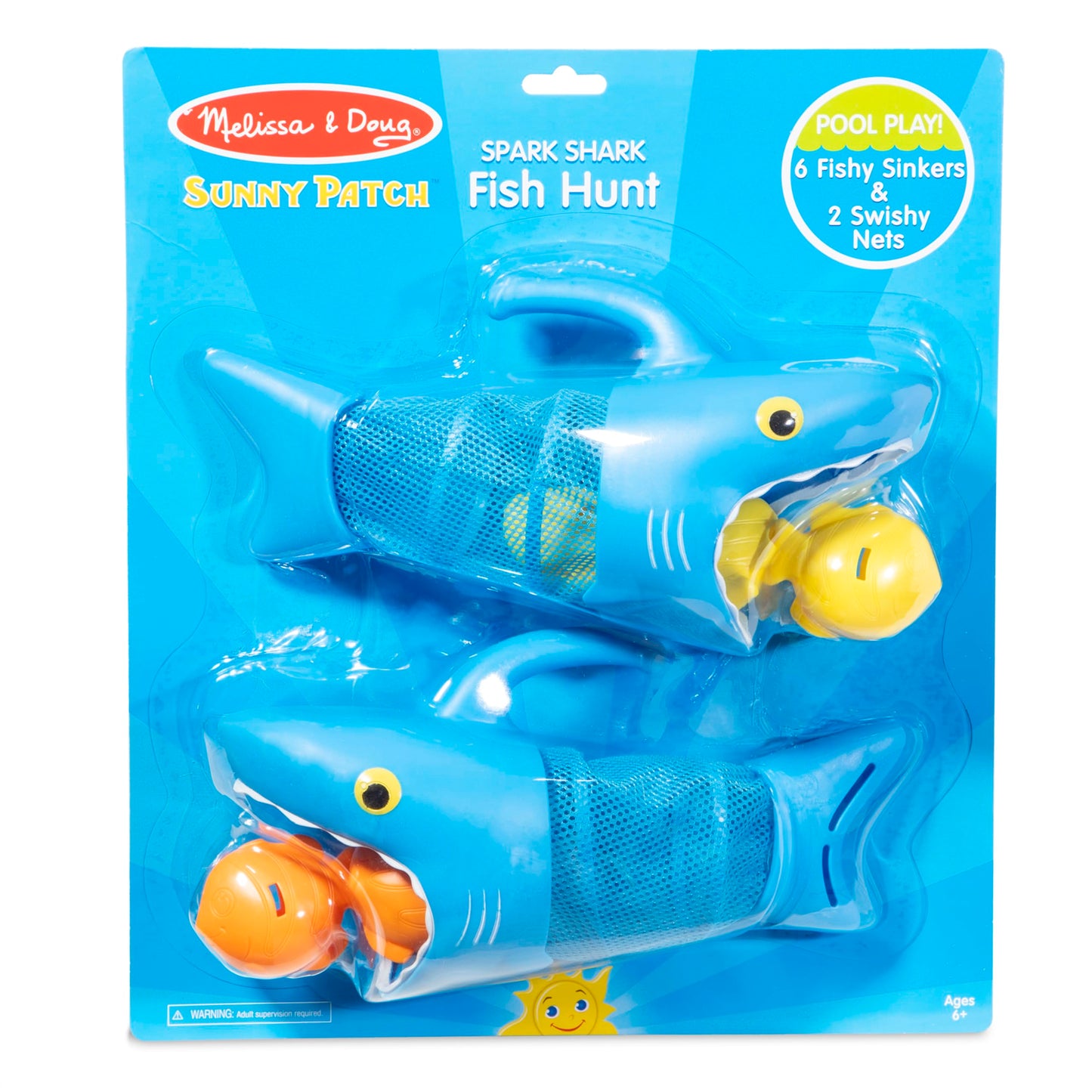 Melissa & Doug Sunny Patch Spark Shark Fish Hunt Pool Game with 2 Nets and 6 Fish to Catch