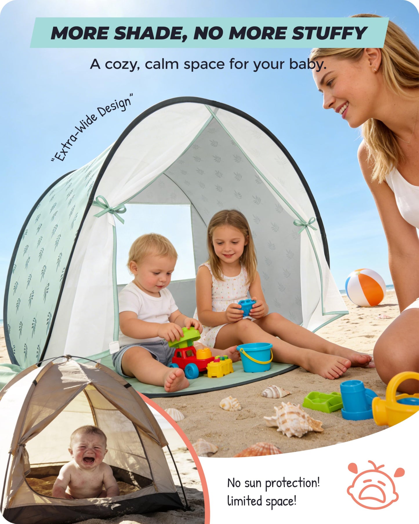 WEMOH Baby Beach Tent, 2026 Upgrade Pop Up UPF 50+ UV Protection Sun Shelter Canopy with Mosquito Net Portable Outdoor Shade Summer Essentials for Babies & Toddlers