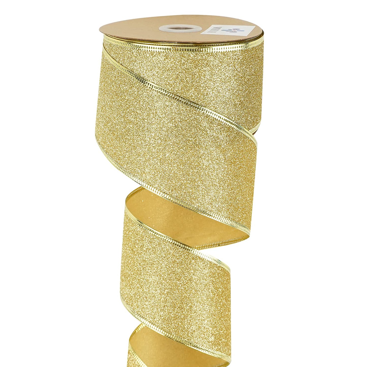 MEEDEE Gold Wired Ribbon 2.5 Inch Metallic Thick Glitter Ribbon by 25 Yards for Christmas Tree Decoration, Garland, Wreath Supplies