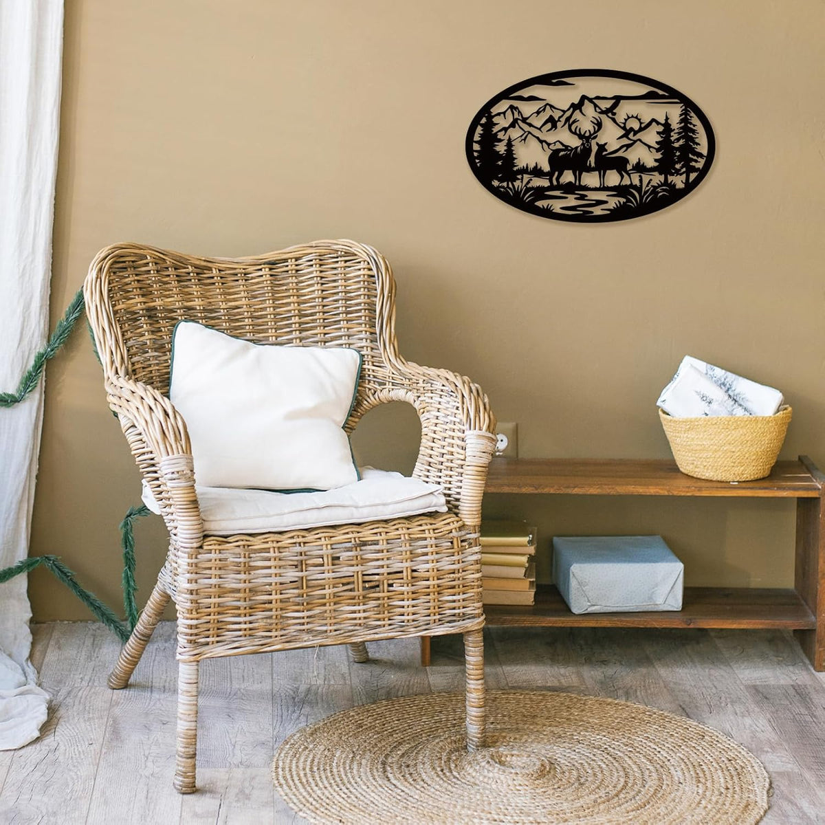 Rustic Metal Deer Cabin Sign, Christmas Gift for Living Room,Welcome Sign, Deer Outdoor Metal Wall Art, Great Gift for Hunters, Cabin Deco