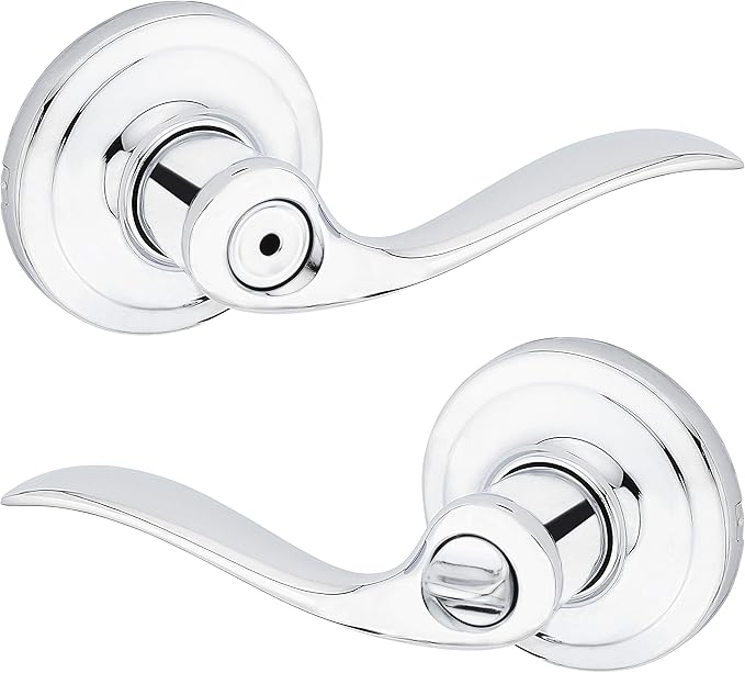Kwikset Tustin Interior Privacy Door Handle with Lock, Door Lever For Bathroom and Bedroom, Polished Chrome Reversible Keyless Turn Lock