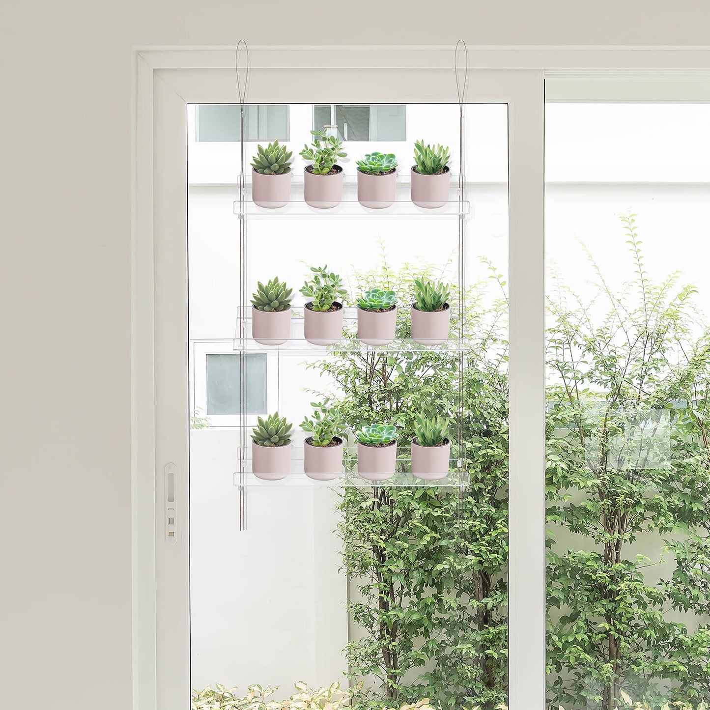 Sumerflos 3-Tier Acrylic Window Boxes Plant Shelves for Windows, Acrylic Hanging Window Plant Shelves, Indoor Windows Wall Hanging Plant Stand Flower Display Shelves