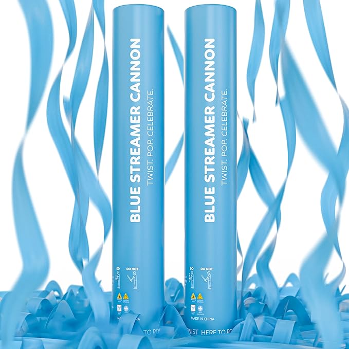 2 Pack Streamer Cannon Confetti Poppers | Biodegradable Blue Confetti | TUR Party Supplies | Launches Up to 25ft | Giant (12 in) | Party Poppers for Graduation, Birthdays, Weddings, and Memorial Day