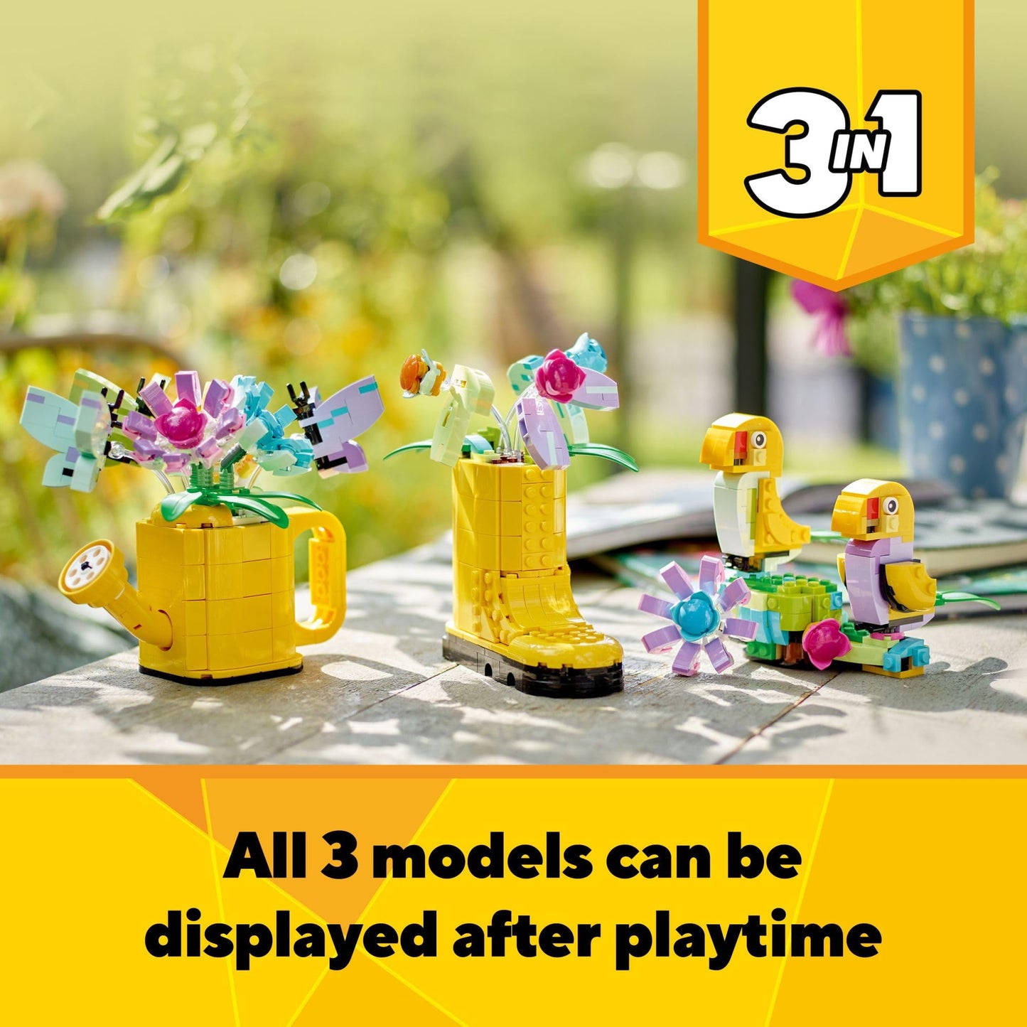 LEGO Creator 3 in 1 Flowers in Watering Can Building Toy - Fun, Creative Activity for Kids, Girls and Boys, Ages 8+ - Gift for Birthdays - Building Options for Rain Boots or Birds - 31149