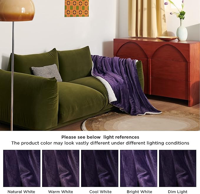 Bedsure Sherpa Fleece Throw Blanket for Couch - Thick and Warm, Soft Fuzzy Plush Throw Blanket for Winter, Purple, 50x60 Inches