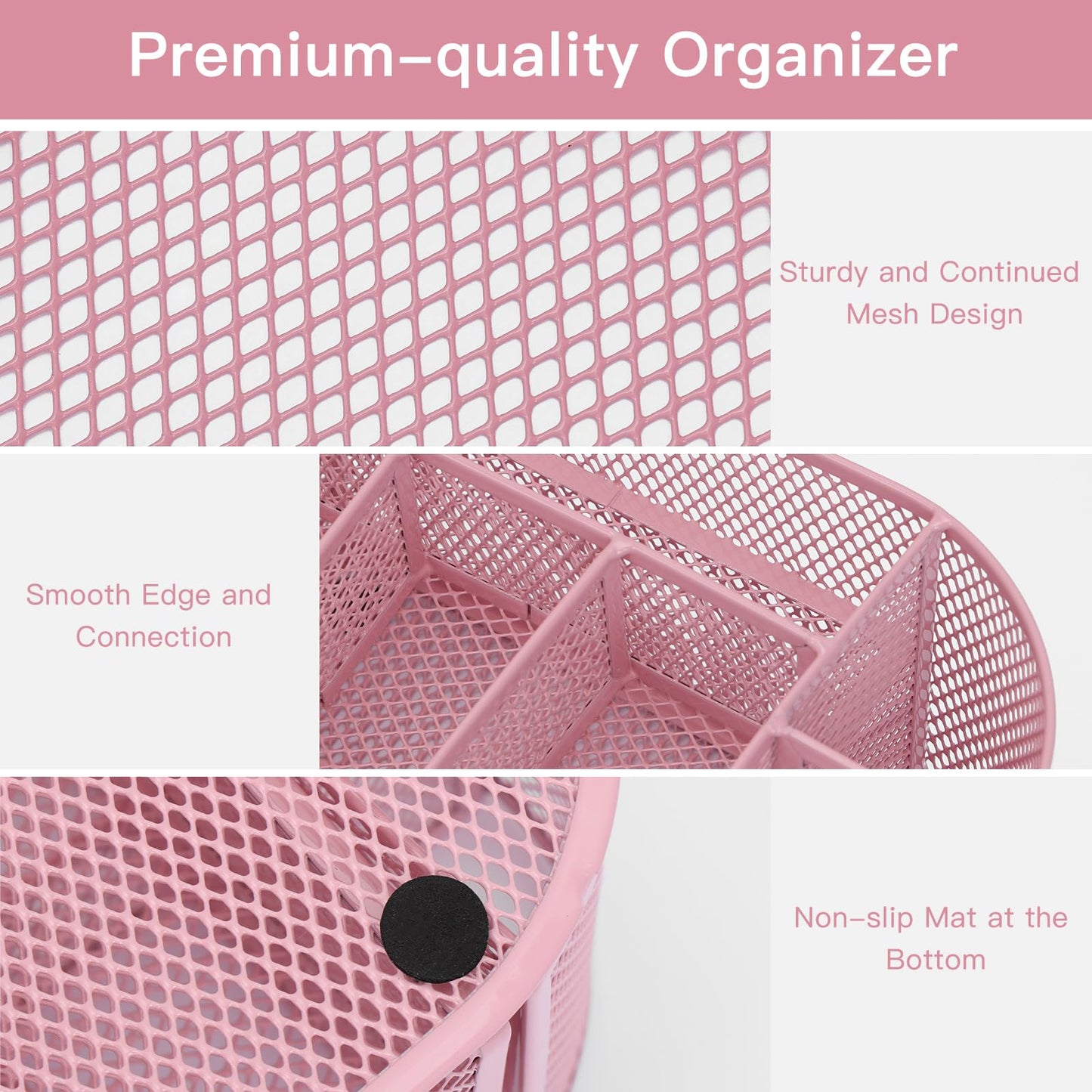 EOOUT Pink Desk Organizer, Pen Holder for Desk and Accessories, Mesh Desk Organizer with 8 Compartments and 1 Drawer for Office Home School Classroom