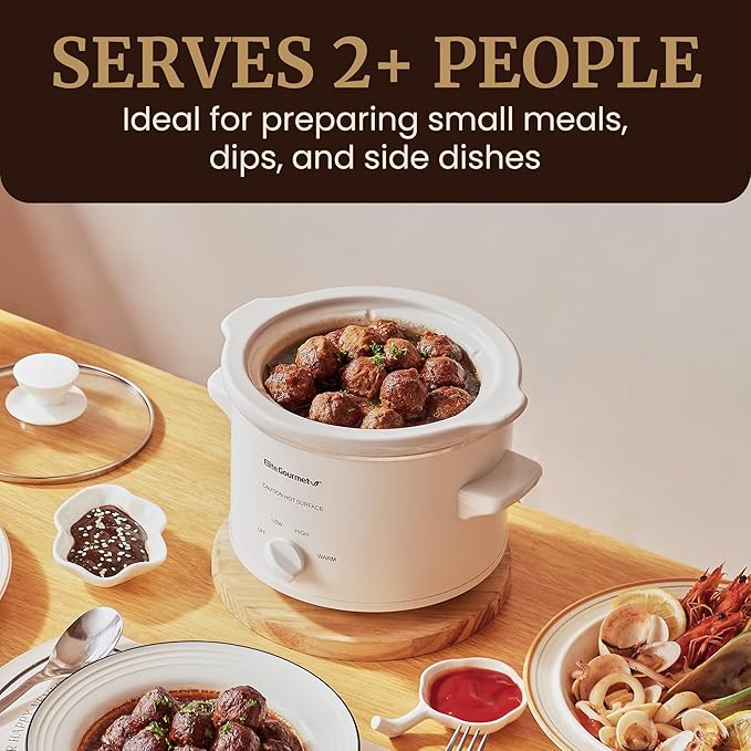 Elite Gourmet MST-250XW Electric Slow Cooker Ceramic Pot Adjustable Temp, Entrees, Sauces, Stews & Dips, Dishwasher Safe Glass Lid & Crock