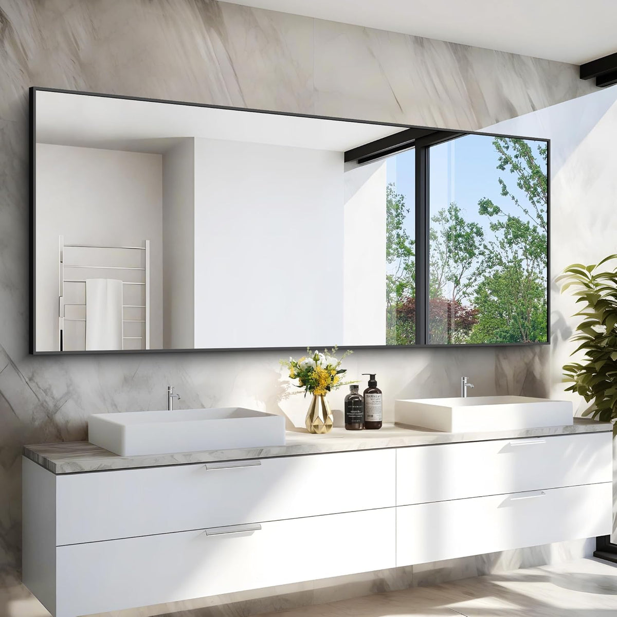 36x72inch Bathroom Mirror, Black Rectangle Mirror with Thin Metal Frame, Large Rectangular Wall Mirrors for Bathroom, Living Roomm, Hair Salon, Big Farmehouse Mirror Hang Horizontal/Vertical