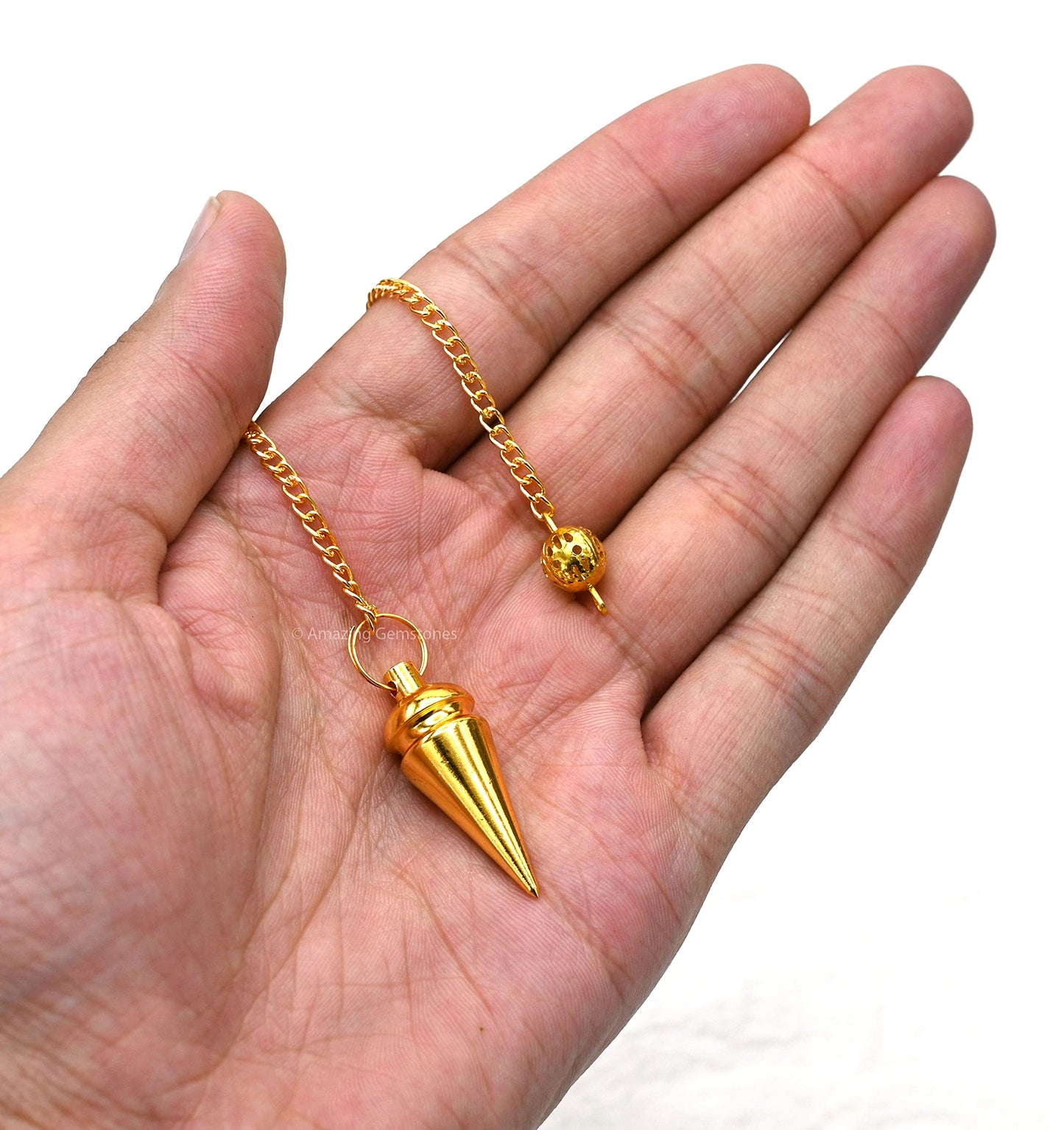 Amazing Gemstone Healing Metal Pendulums for Divination, Gold Head Ring Cone Steel Copper Pendulum High Energy Pendulo de Bronce Pendulos de Mesa MP43