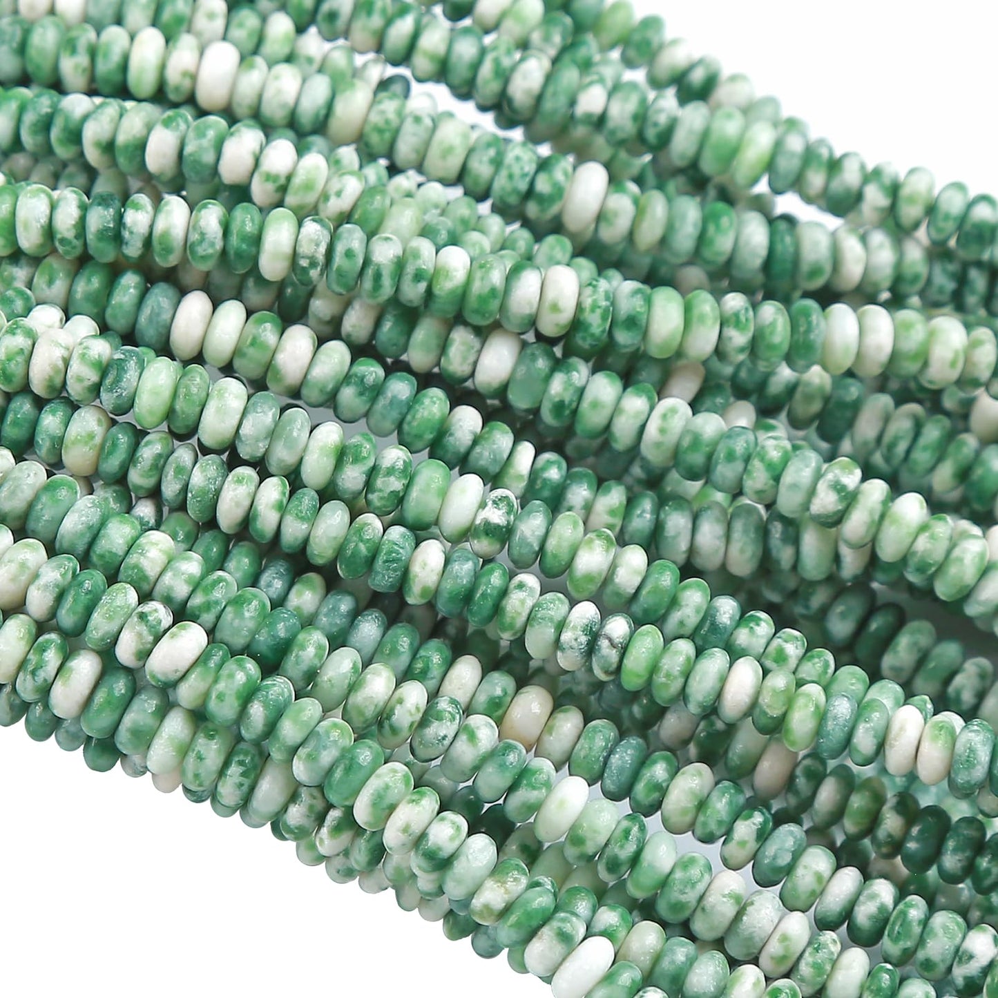 150PCS 2x4mm Natural Green Spot Stone Rondelle Beads Abacus Disk Stone Beads Round Loose Spacer Gemstone Beads for DIY Bracelet Necklace Jewelry Making