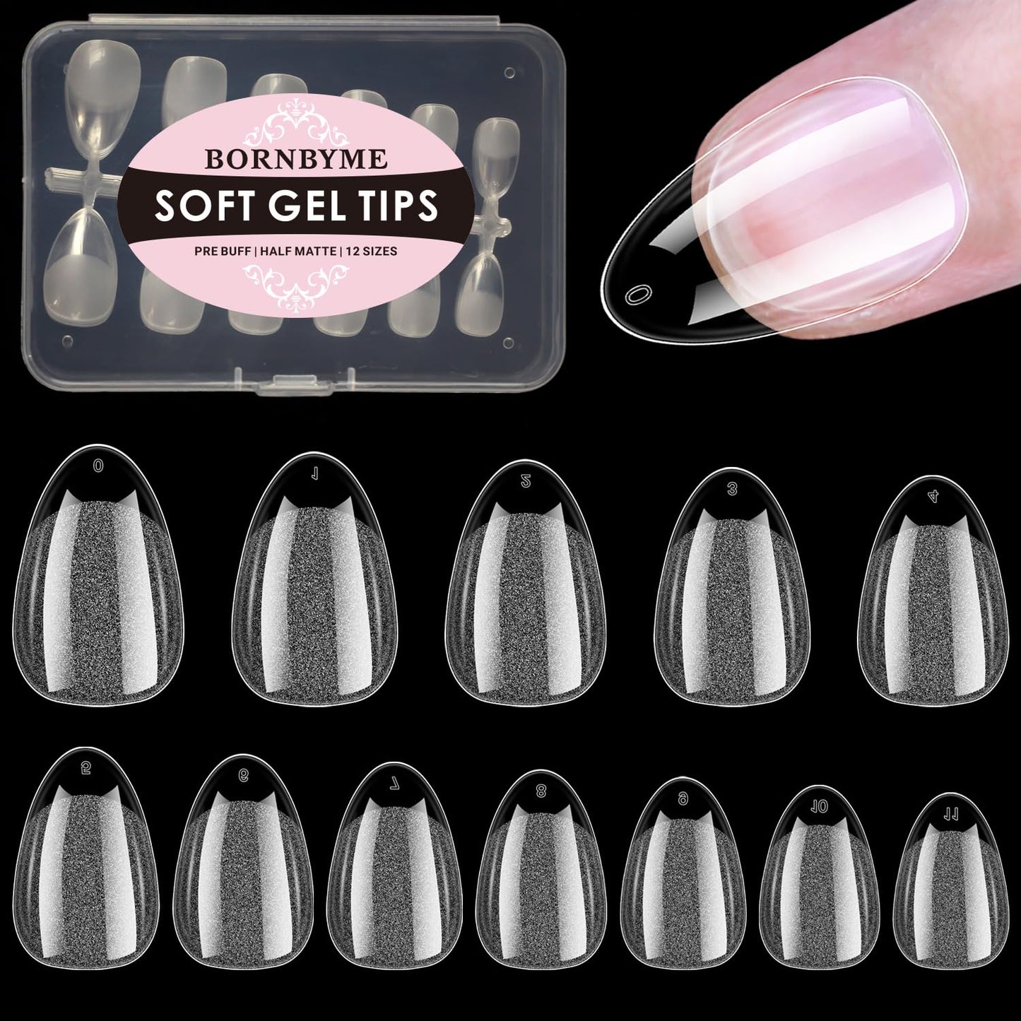 BORNBYME Extra Short Almond Soft Gel Nail Tips,120PCS Pre Buff Full Cover Shaped Nail Extenison Tips Half Matte Gel Nail Tips Acrylic False Nail Tips