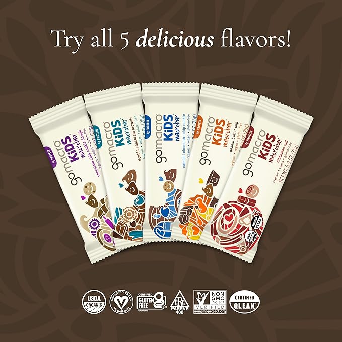 GoMacro Kids MacroBar Organic Vegan Snack Bars - Chocolate Chip Cookie Dough (0.90 Ounce Bars, 7 Count)