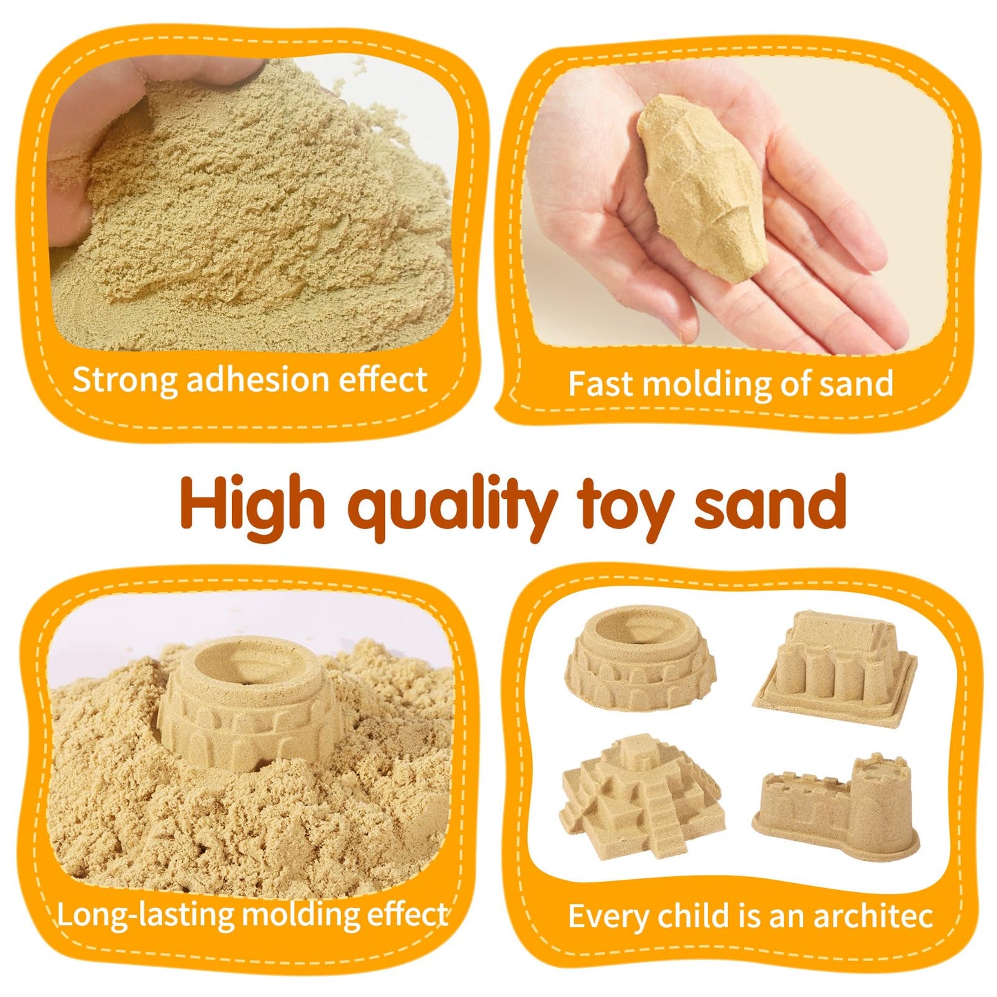 Play Construction Sand Kit,2.2lbs Magic Sand,8 Alloy Construction Vehicles,1 Inflatable Sandbox,8 Worker Figures and Road Signs,6 Castle Molds,1 Storage Box, Sensory Toys for Kids Ages 3+