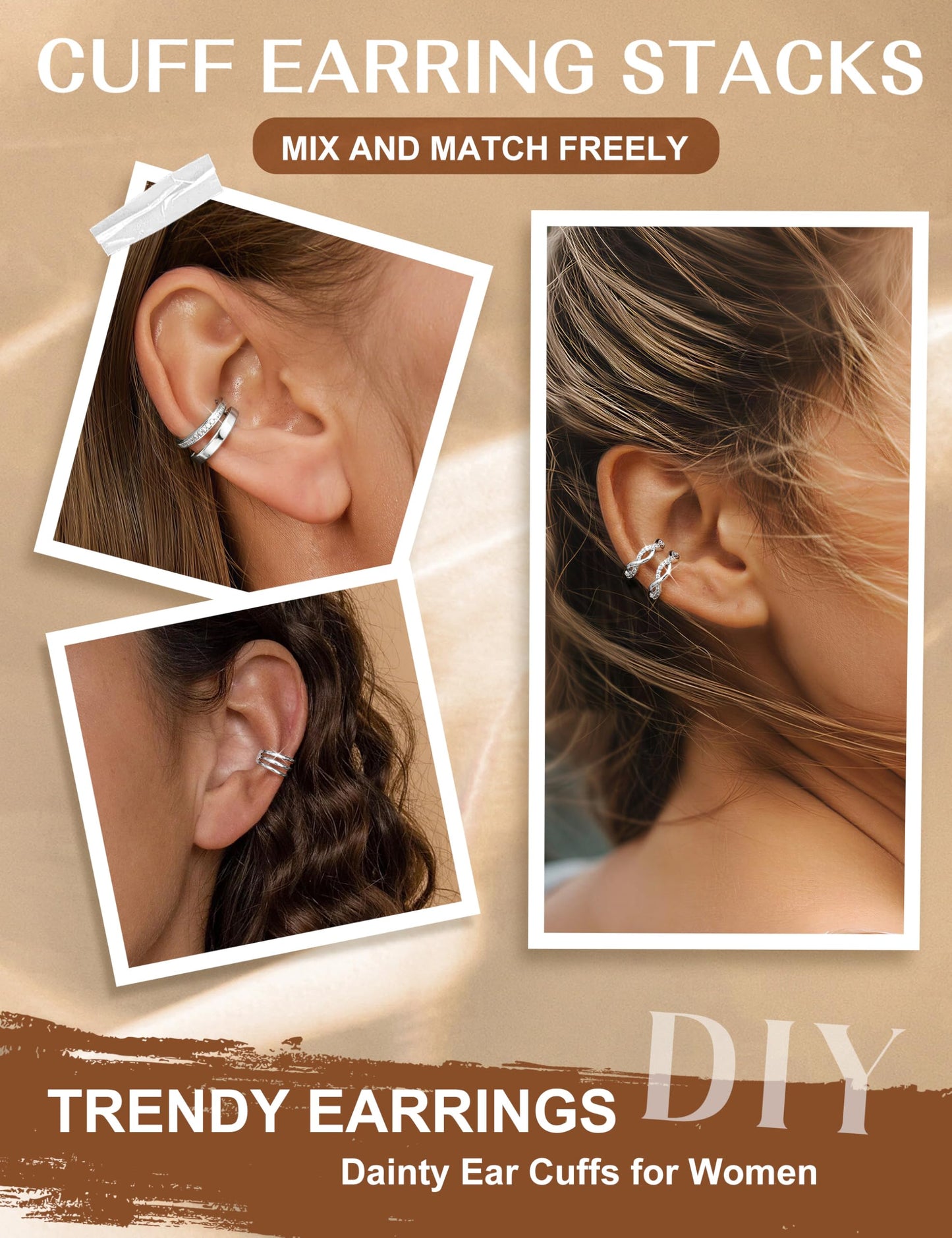 4 Pairs Ear Cuffs Non Piercing - Silver Plated Ear Cuffs Earrings for Women Trendy Ear Cuff for Non Pierced Ears Clip On Carrtilage Earring Lightweight Adjustable Fake Earrings Set Classic