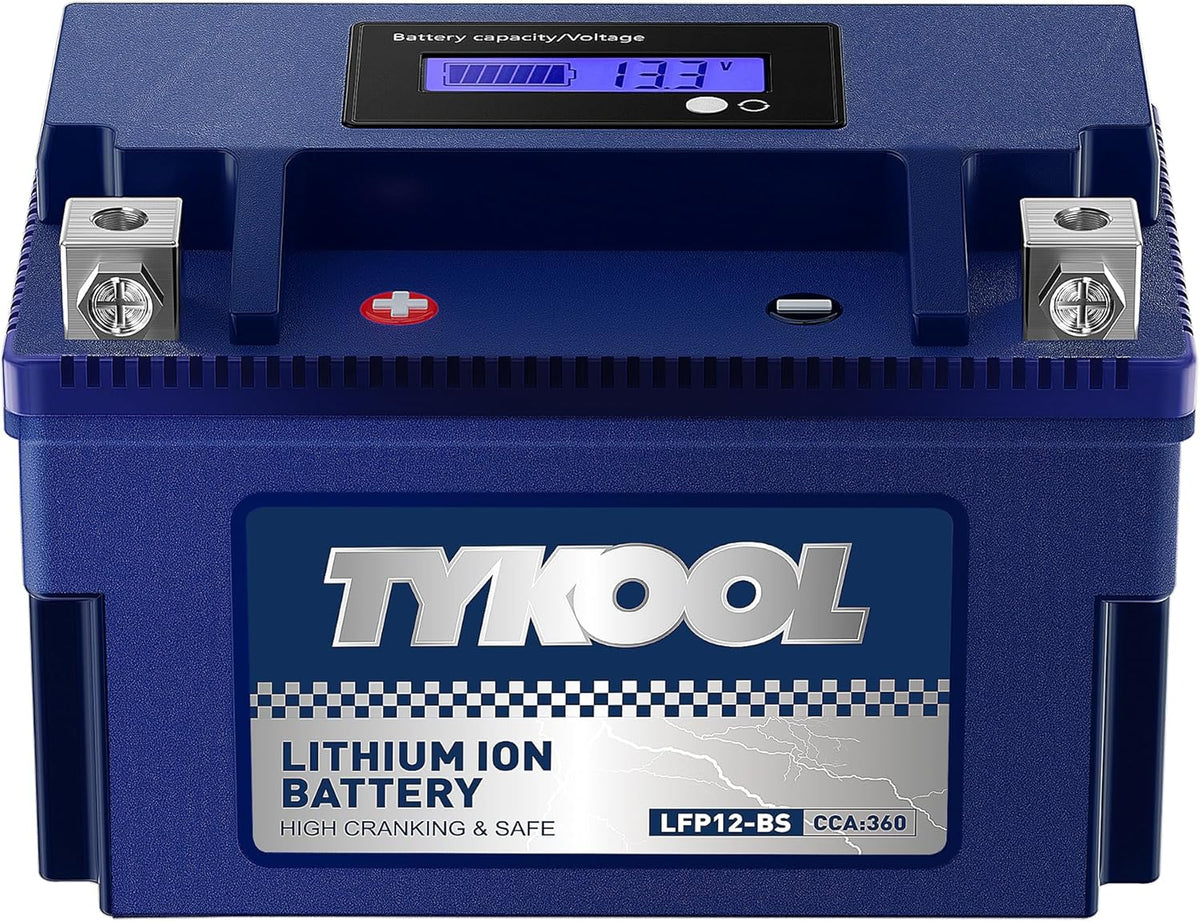 YTX12-BS High Performance LiFePO4 Lithium Motorcycle Battery,360CCA,12V 6Ah,Digital Readout,Fits for Honda TRX250 Recon,Suzuki LT-F250 Ozark,BRP (CAN-AM) DS250 ATV,Polaris RZR UTV,Vespa 300cc Scooter