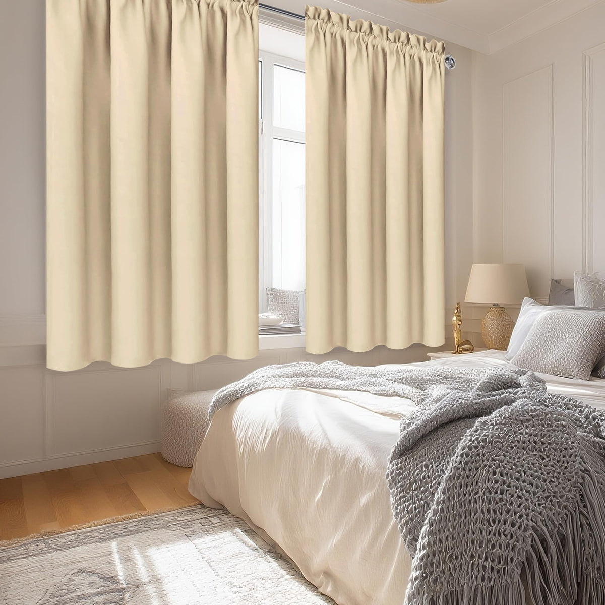 Wide Blackout Curtains for Bedroom Living Room 70 x 72 Inch Long Beige (2 Count)