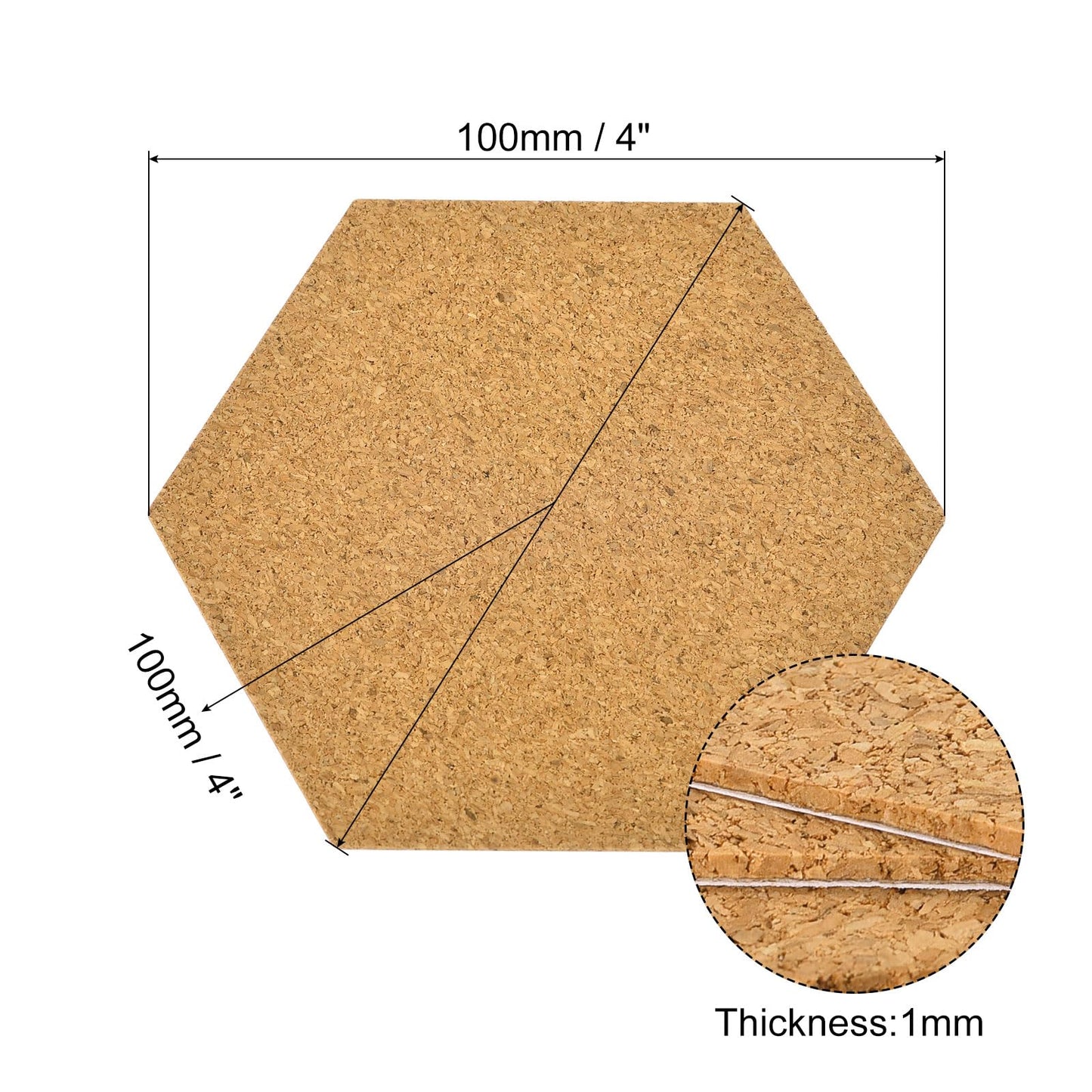 uxcell 100Pcs 4" x 4" Hexagon Cork Coasters Cork Squares Cork Board Tiles with Full Sticky Back for Pictures Photos Drawing Painting Brown
