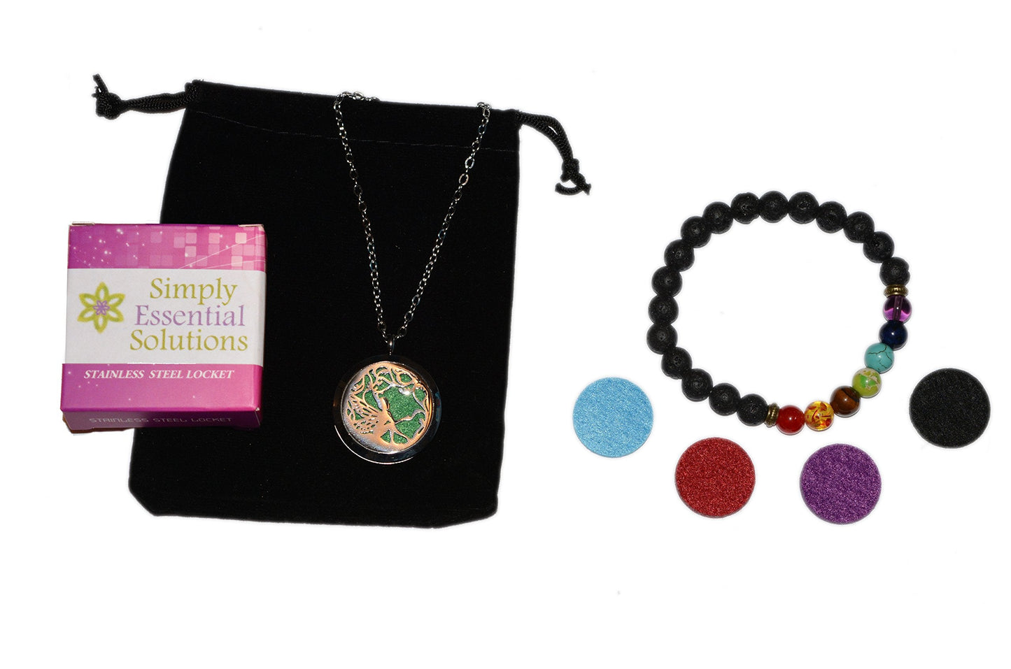 Aromatherapy Essential Oil Diffuser Stainless Steel 30MM Silver Magnetic Locket Pendant with Chain Necklace and Colored Refill Pads & Diffuser Bracelet All in a Gift Bag (Fairy)