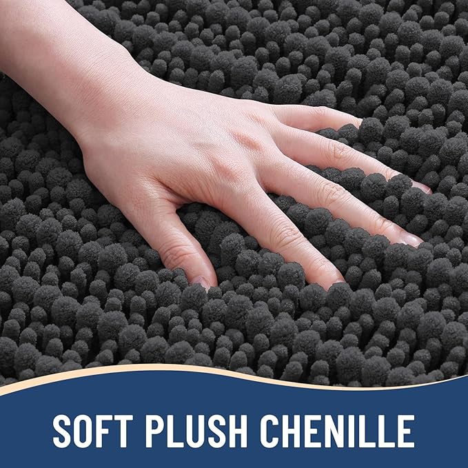 Arotive Luxury Chenille Bathroom Rug Mat, Extra Soft Thick Absorbent Shaggy Bath Rugs, Non-Slip Machine Wash Dry, Plush Bath Mats for Bathroom, Shower and Tub, 54x24, Dark Grey
