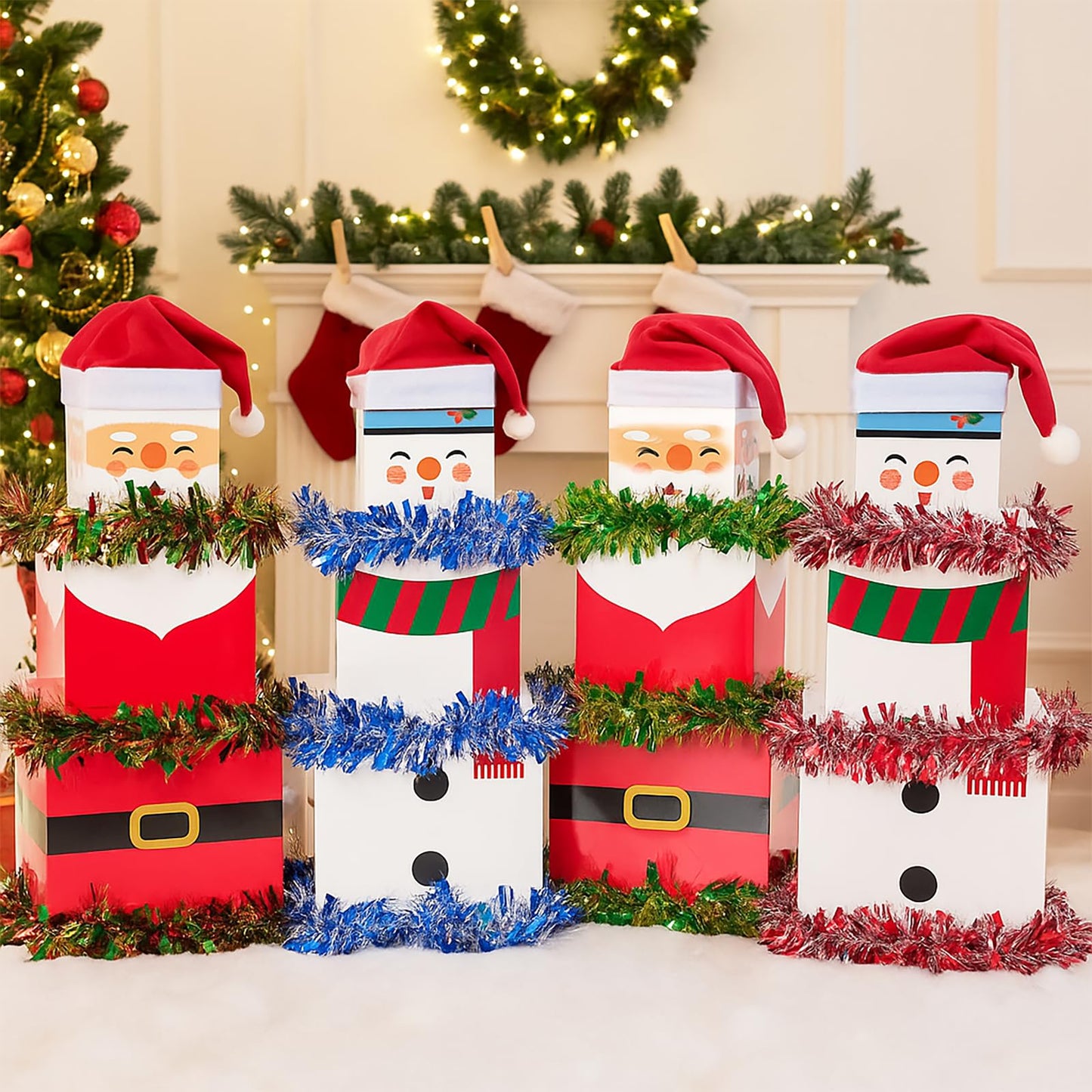 Gersoniel 12 Set Christmas Stacking Boxes Christmas Nesting Gift Box with Hats Santa Claus Snowman Stackable Boxes with Lids Xmas Decorative Present Box for Party Supplies Decor