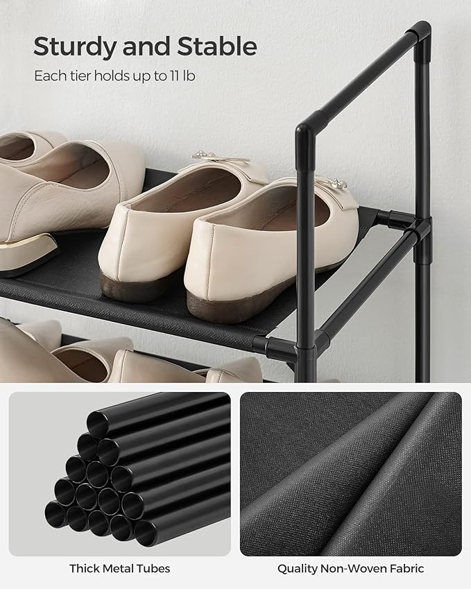 SONGMICS Shoe Rack, 10-Tier Shoe Shelf, Shoe Storage Organizer, 13 x 13 x 68 Inches, Metal Frame, Non-Woven Fabric Shelves, for Entryway, Bedroom, Black ULSR110B02
