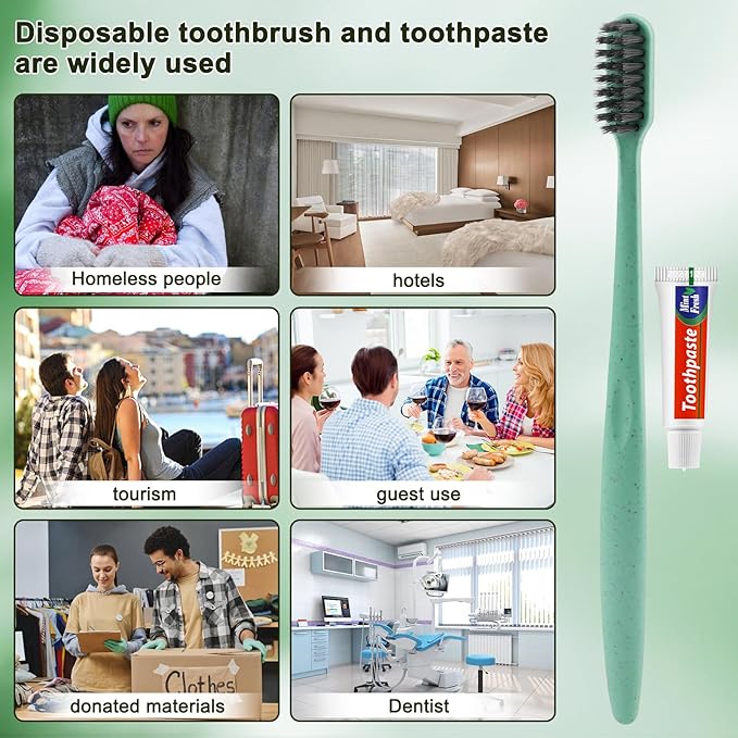 HOFASON Disposable Toothbrushes with Toothpaste 200 Pack, Travel Bulk Toothpaste and Toothbrush Set, Travel Size Tooth Brush Paste, Individually Wrapped Toiletries for Homeless, Nursing Home, Hotel