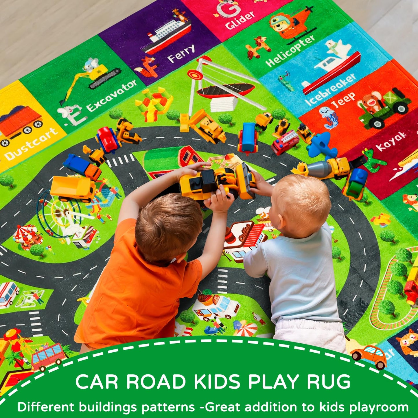 AKASISRUG ABC Transportation Kids Rugs 78.7"×59" for Playroom Educational Alphabet Mat