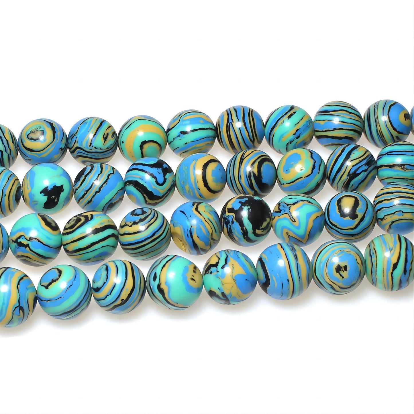 MJDCB Synthesis Colour Malachite Beads Beautiful Fashion Round Stone Beads for DIY Jewelry Making 15" (8mm, Blue- Gold - Black)