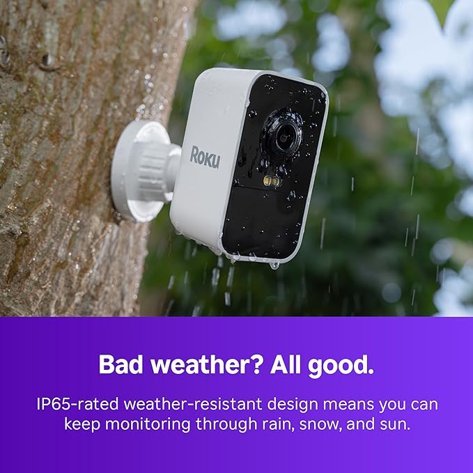 Roku Battery Camera for Home Security - New 2025 Weather-Resistant Indoor & Outdoor Wireless Camera & Pet Monitor with 1080p HD & Two-Way Audio - Rechargeable, Motion Detection & Wi-Fi (Pack of 2)