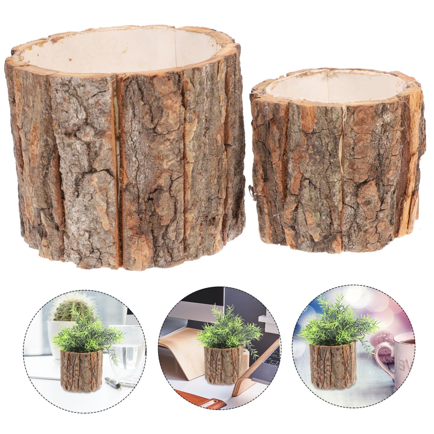 LIOOBO Birch Tree Flower Pot Set 2pcs Wood Planter Pot Home Decorative Stump for Planting Succulents