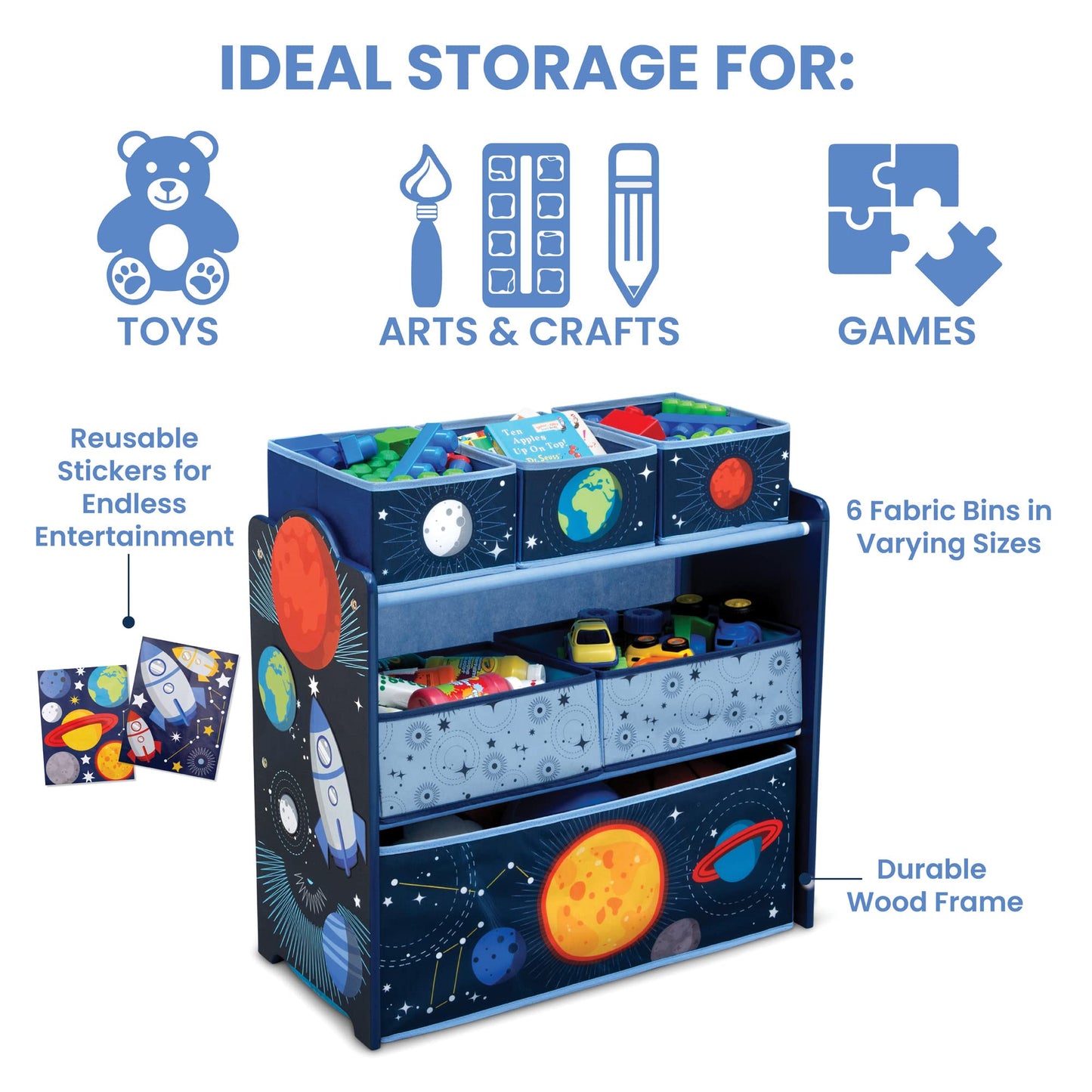 Delta Children Space Adventures Design & Store 6 Bin Toy Storage Organizer - Greenguard Gold Certified, Blue