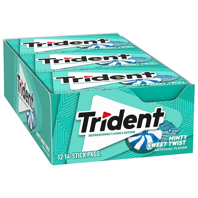 Trident Minty Sweet Twist Sugar-Free Chewing Gum, 12 Packs of 14 Pieces (168 Total Pieces)