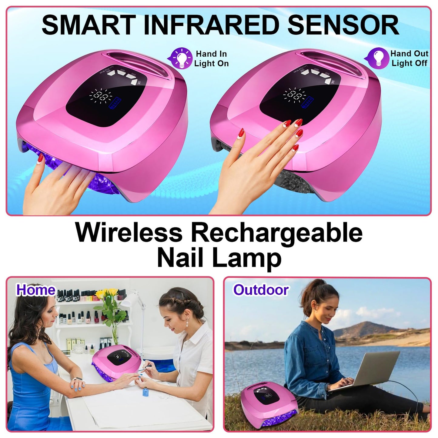 UV LED Nail Lamp Dryers Cordless 108W Rechargeable Portable UV Light for Gel Nails Polish Kit,Fast Curing Poly Builder Gel Lamp with Sensor Metal Base 4 Timer 35 LEDs,Professional Manicure Art Tools