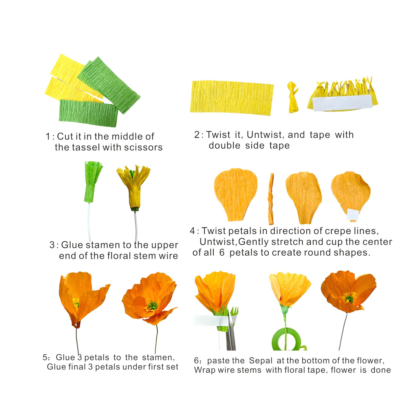 Mybbshower Orange Crepe Paper Poppy Flower DIY Making Kit Home Decoration Table Decor Pack of 24 pcs