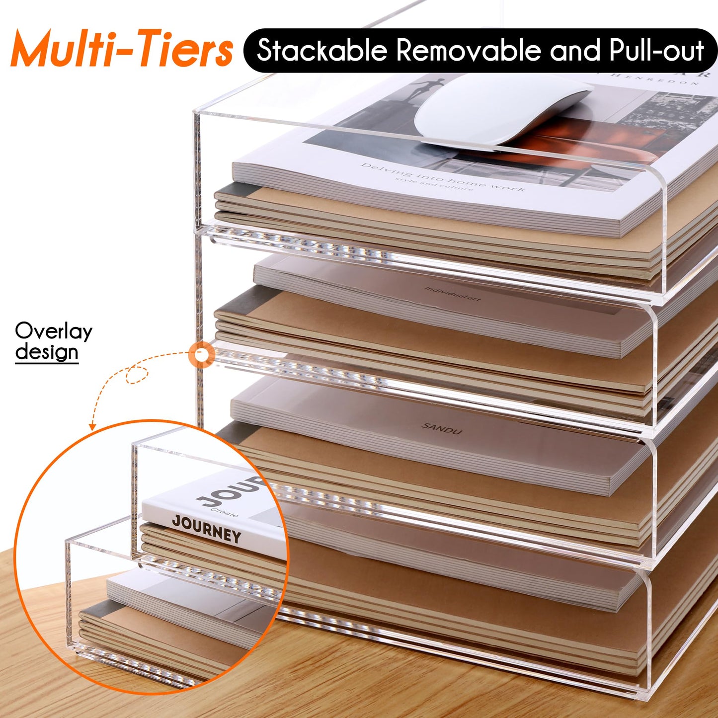 HeZone Paper Organizer, 2 Tier Stackable A4 Size Acrylic Letter Tray, Office/Home/School Organization - Clear