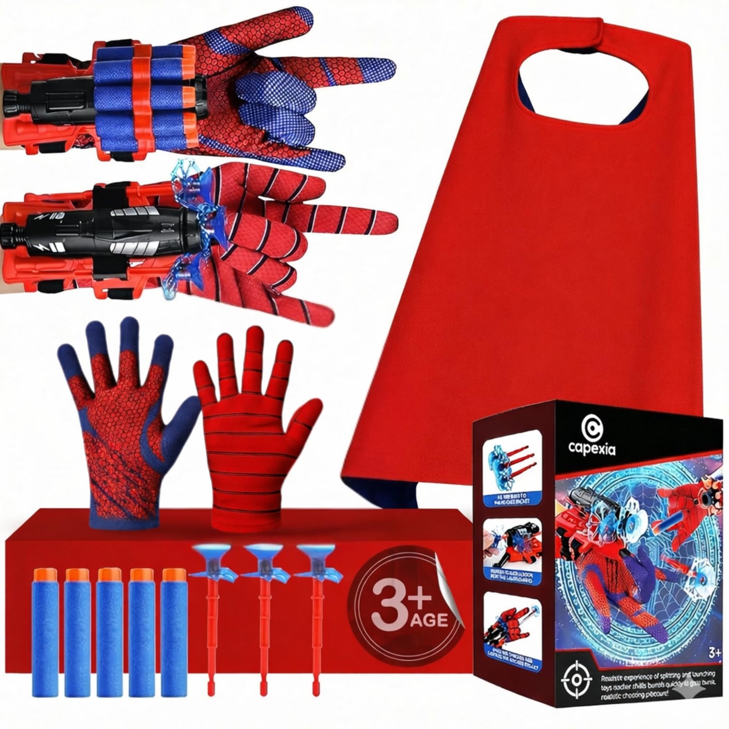 Superhero Toy Set – Includes 2 Shooters, 2 Gloves, and 1 Cape – Ideal for Indoor and Outdoor Costume Role-Playing & Imaginative Play