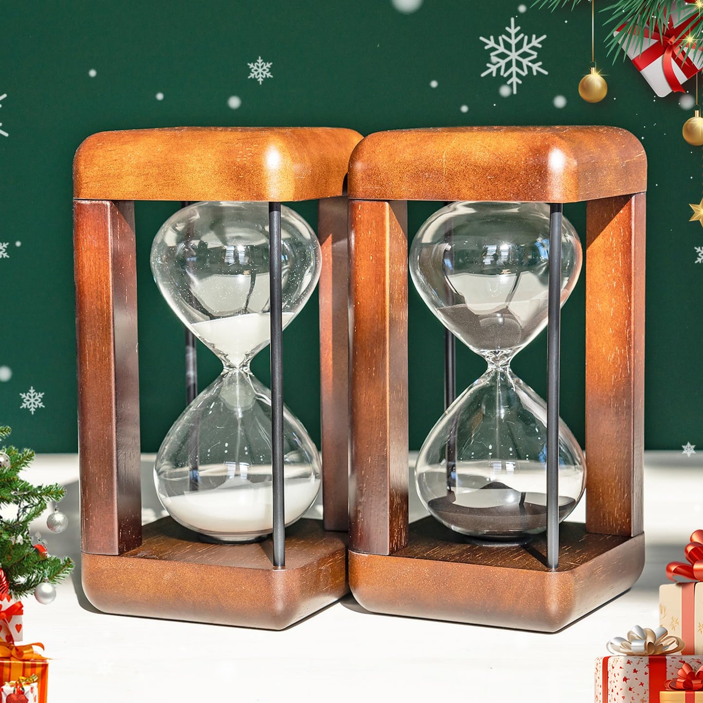 Large Premium Walnut Hourglass,60 Minutes Sand Timers,Hour Glass with Sand Timer for Gift,Hourglass Decor for Home, Desk,Office, Wedding Decor(Black)